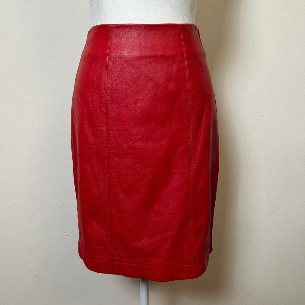 JH Collectibles Vintage Pencil Skirt Genuine Leather‎ Red 4P Excellent